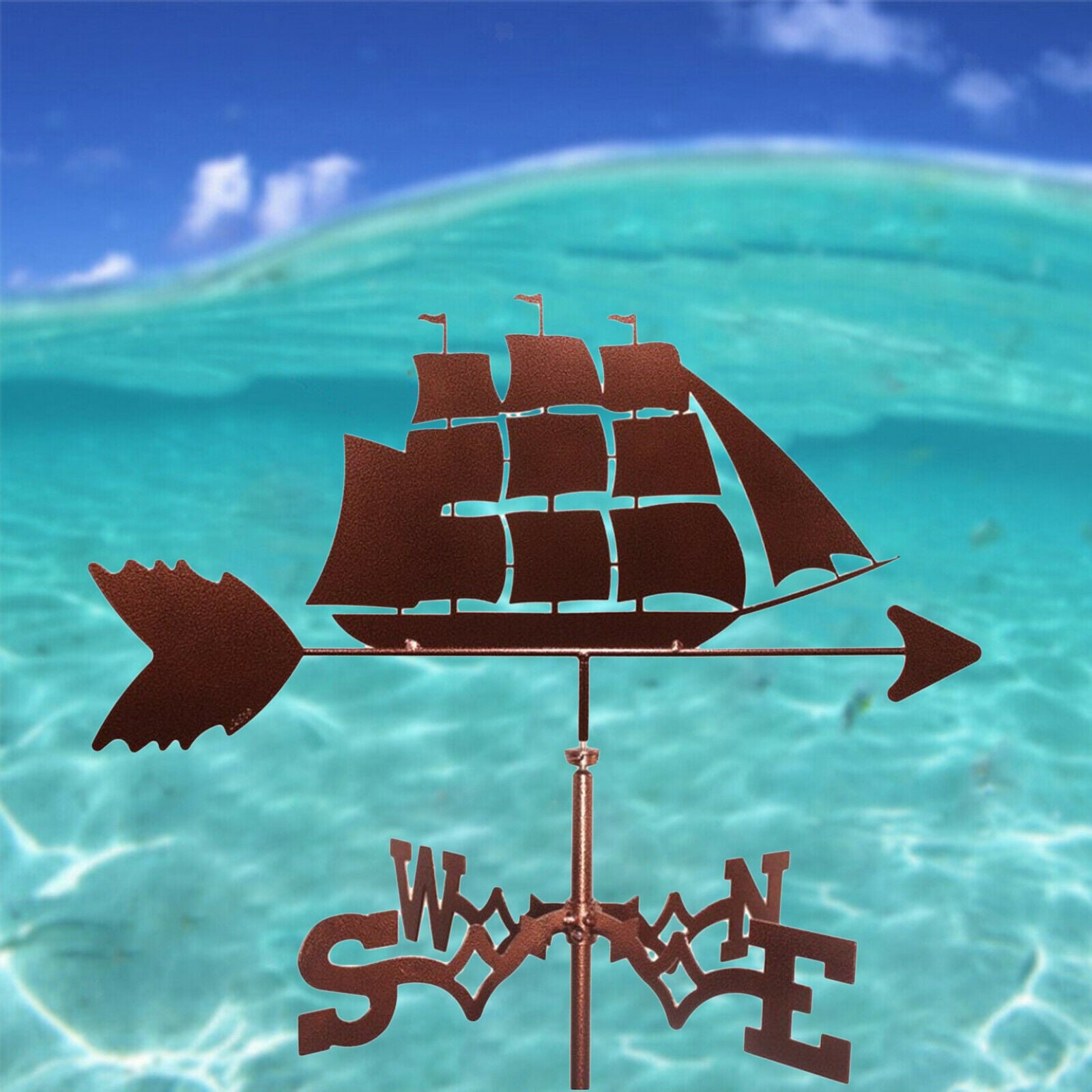 Elegant Stainless Metal Sailboat Weathervane Weather Vane Outdoor Yard Decor