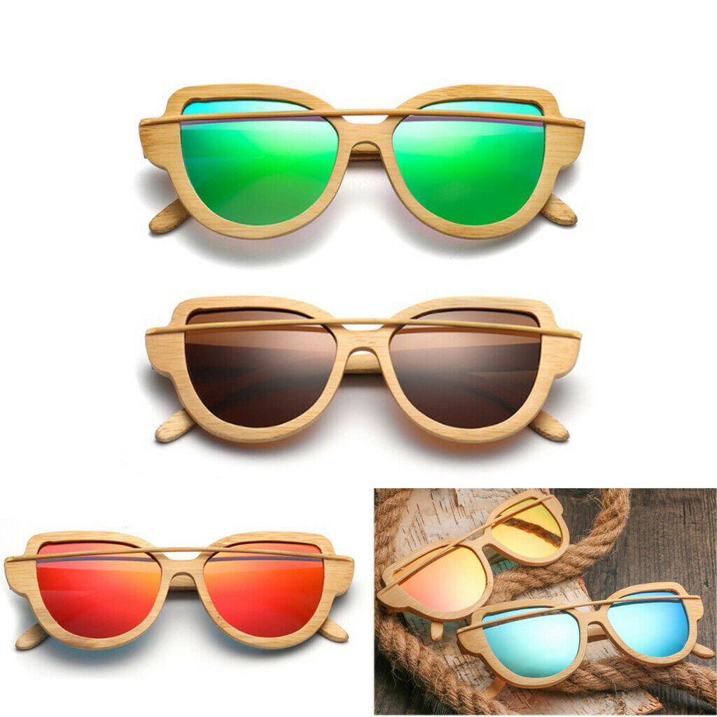 Women Handmade Bamboo UV 400 Polarized Sunglasses Wood Glasses + Box Brown