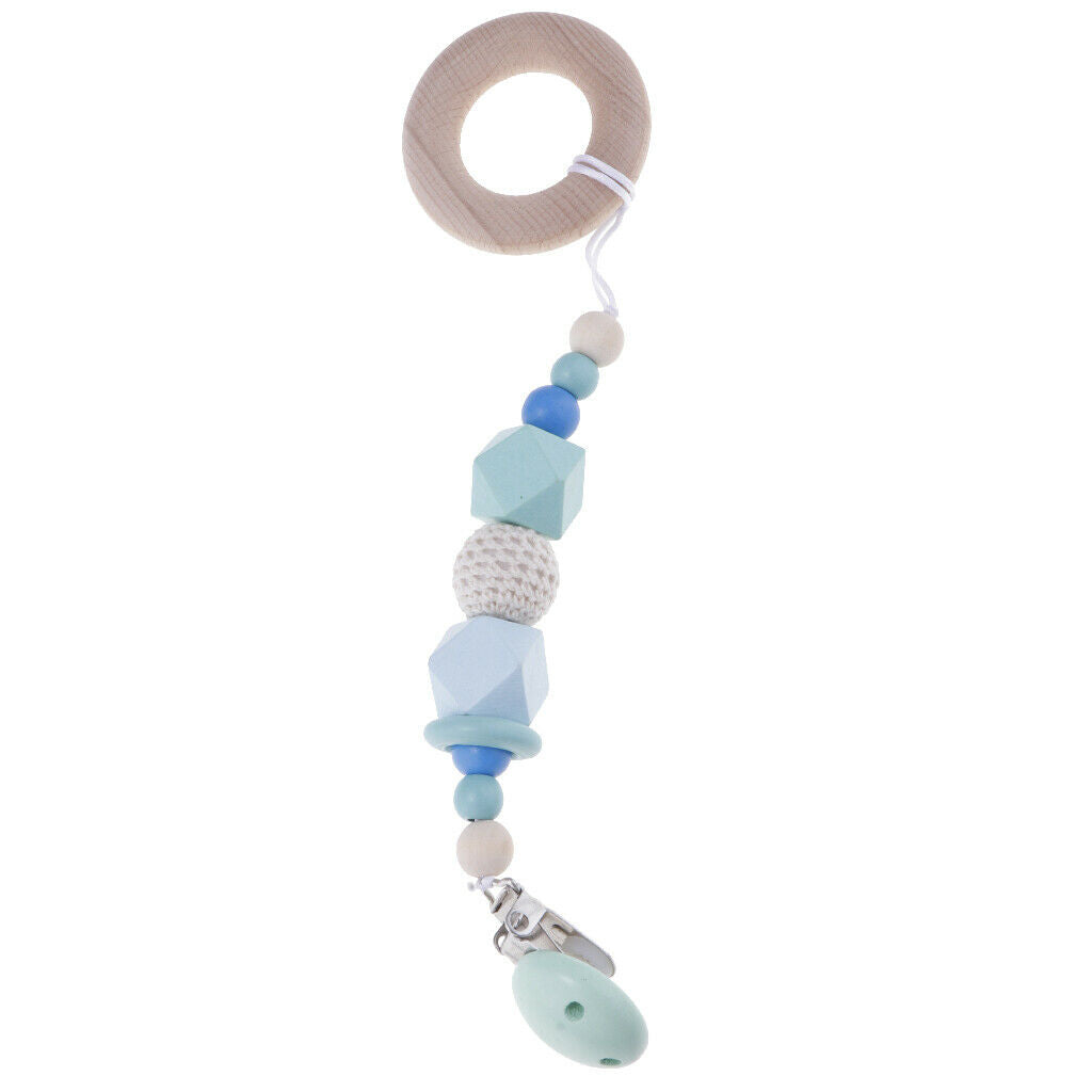 Baby Wood Pacifier Clamping Chain Wooden Kids Teether Toys Donuts