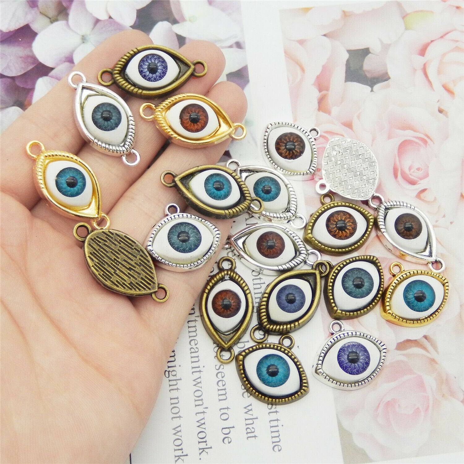 10pcs/Pack Multi-Colors Alloy Mixed Random Evil Eyes Charms Pendant DIY Findings