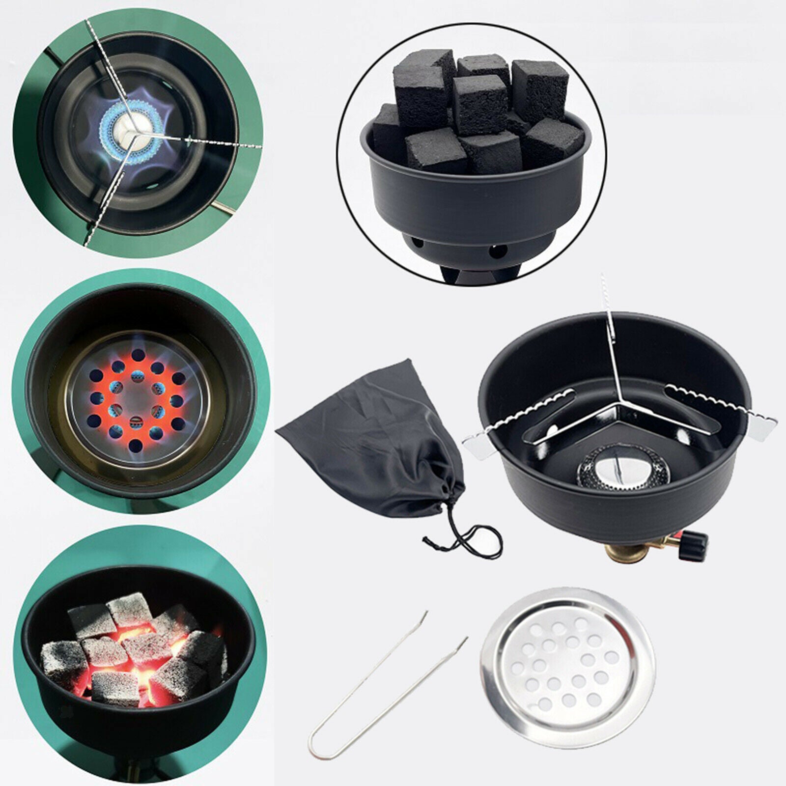 2 in 1 Portable Gas Stove Camping Wood Burning Coal Stove Outdoor Picnic BBQ
