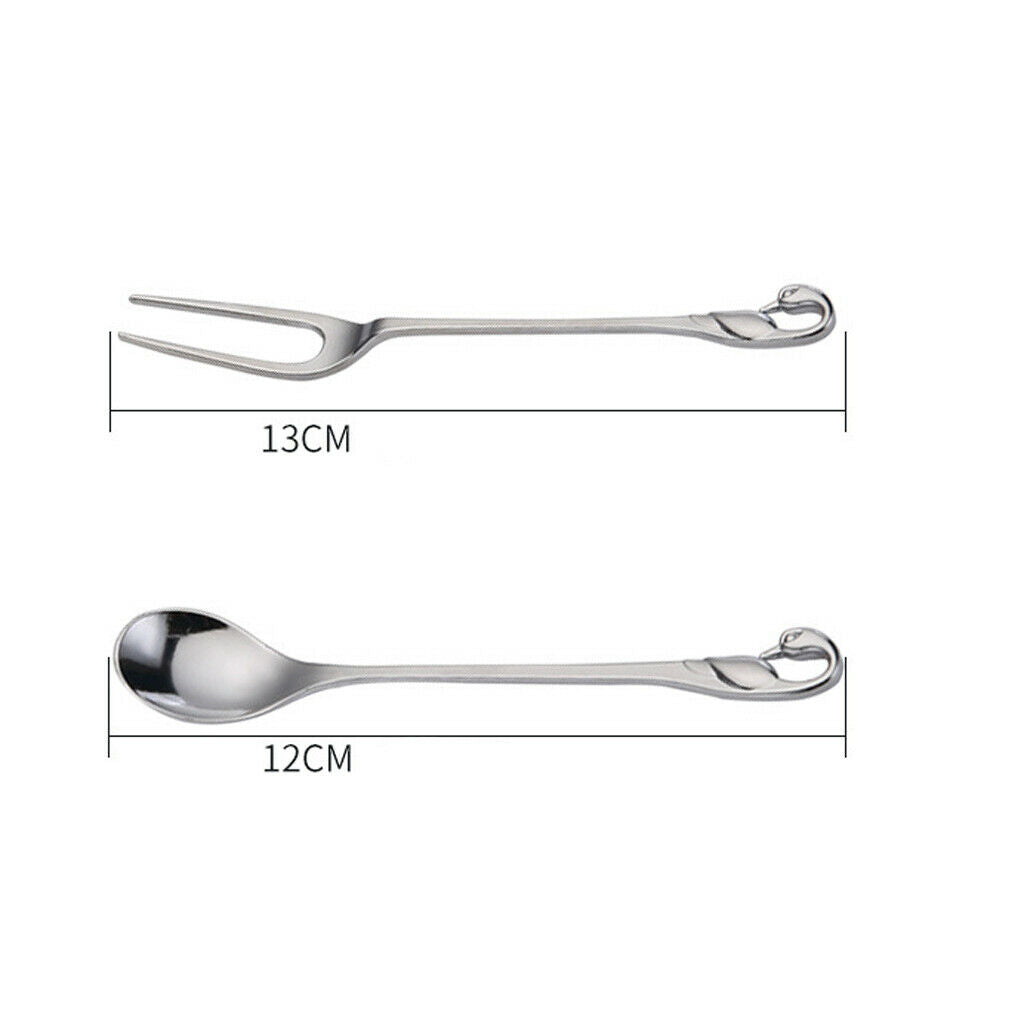 3pcs Fruit Fork And 3pcs Stainless Steel Coffee Spoons with Swan Holder Home