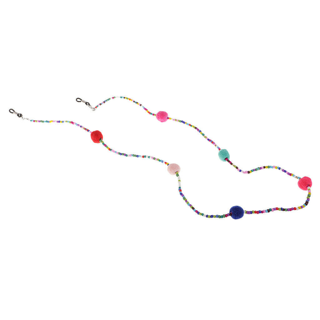 Anti Slip Colorful Beads Plush Ball Eyeglass Holder Chain Necklace Lady Girl