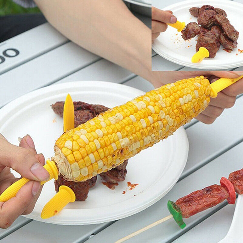 10 x Stainless Steel Corn On The Cob Holders BBQ Prongs Skewers Forks Party0 Qx