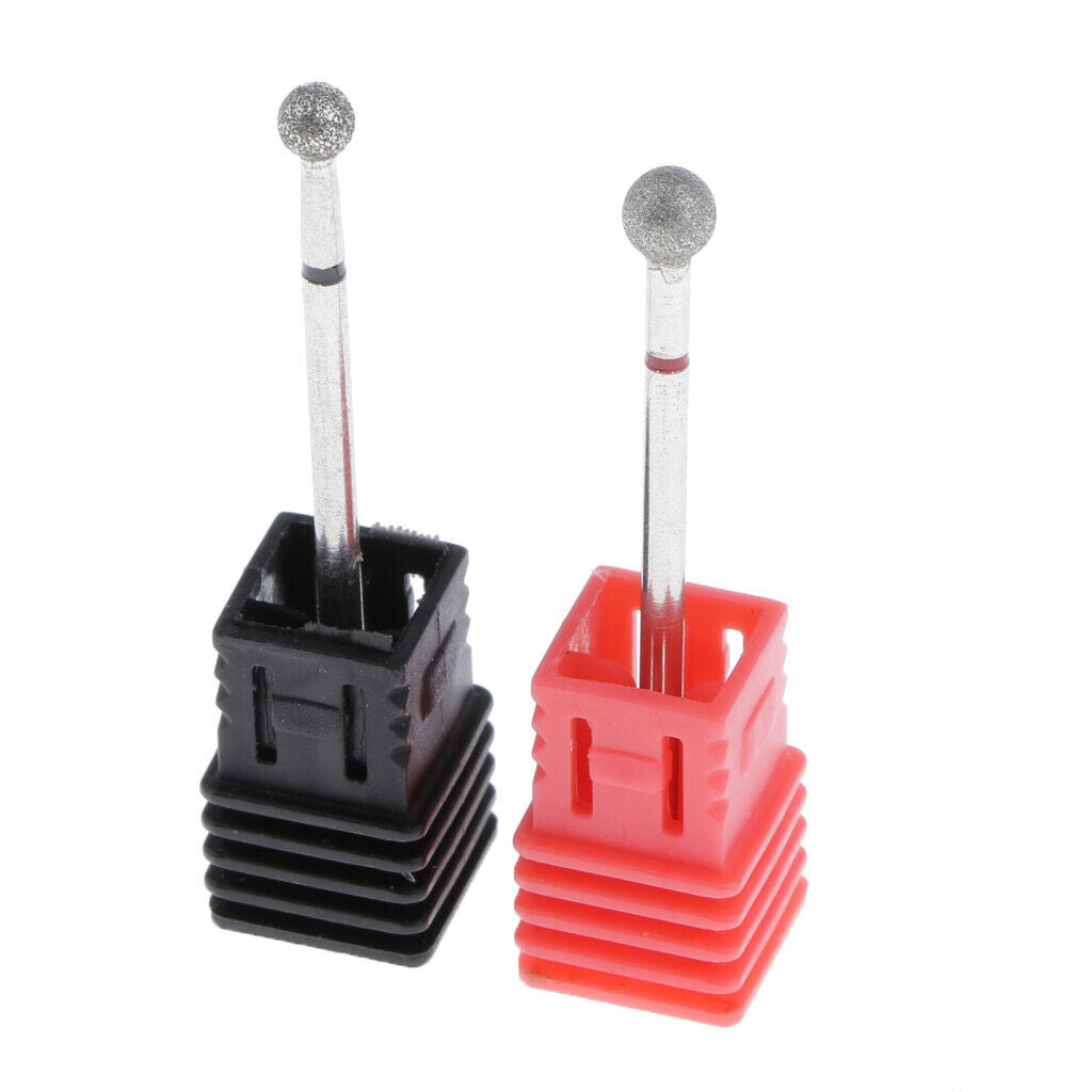2x Nail Drill Bits Ball Head Diamond Rotary Burrs Cuticle Clean Manicure Bit