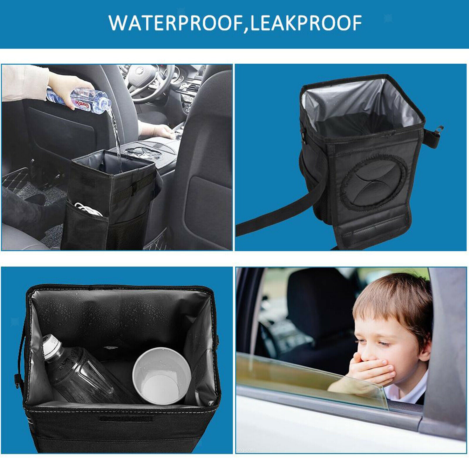 Folding Hanging Car Trash Garbage Can Litter Bin Holder Bag Waterproof Black