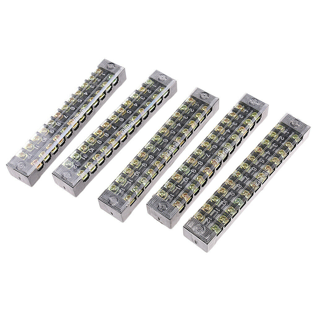 5 Pieces 600V 15A Dual Rows 12 Positions Screw Wire Terminal Strip Barrier Block