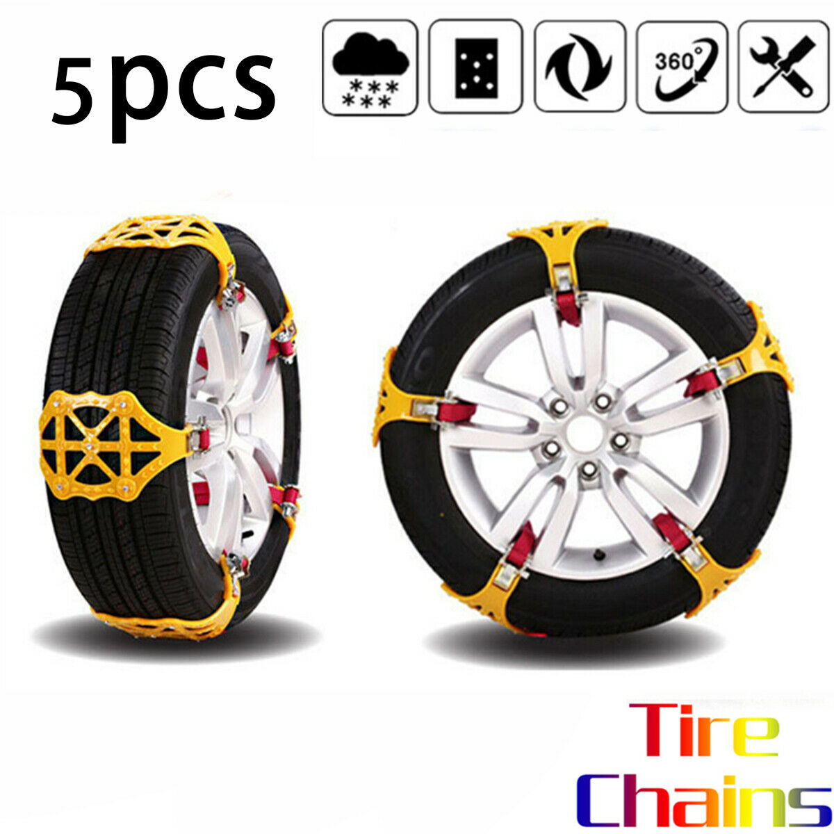 5Pcs Beef Tendon Manganese Steel Emergency Tire Chain Snow Anti-skid Chain Belt