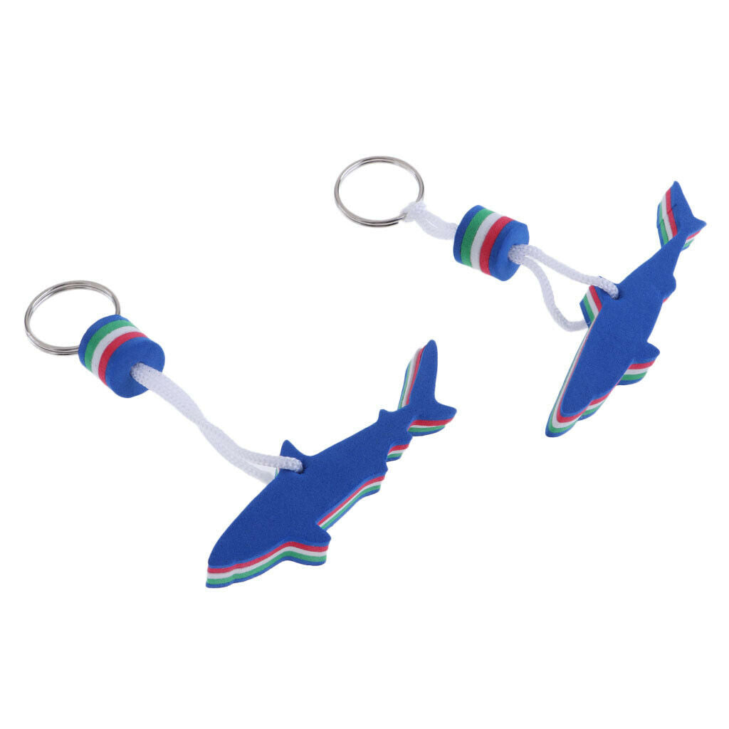 2Pcs Blue Shark EVA Foam Floating Keychain Water Beach Sports Keyring Holder