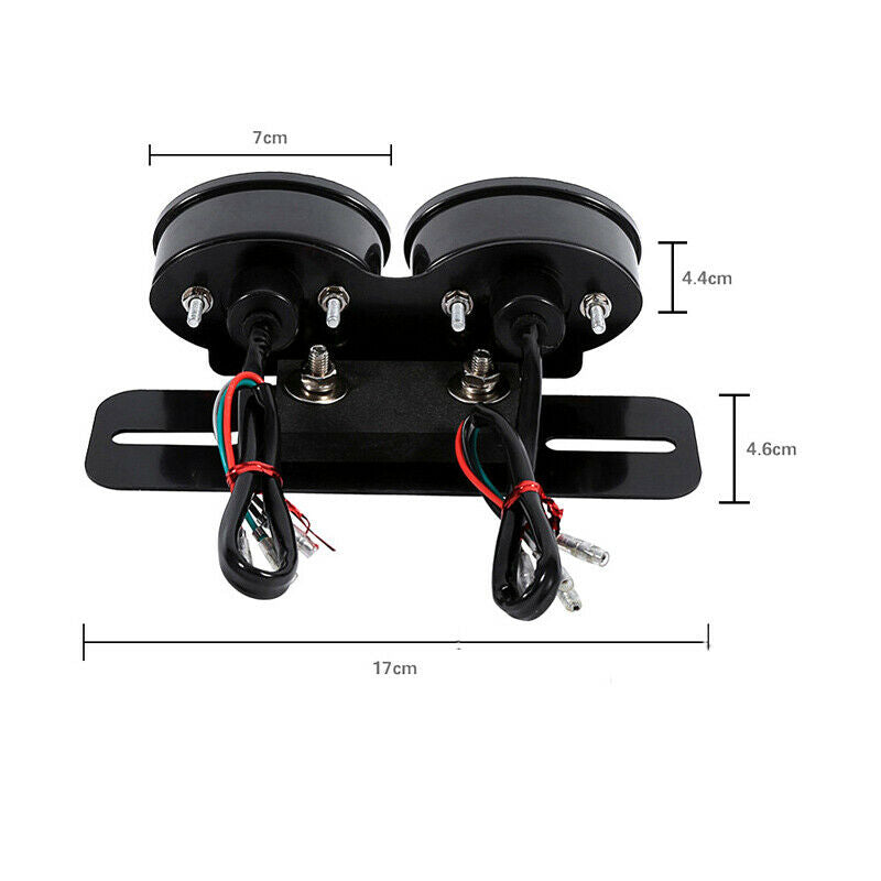 Motorcycle Modification Double Oval LED Tail Brake Lights w/ License Plate Frame