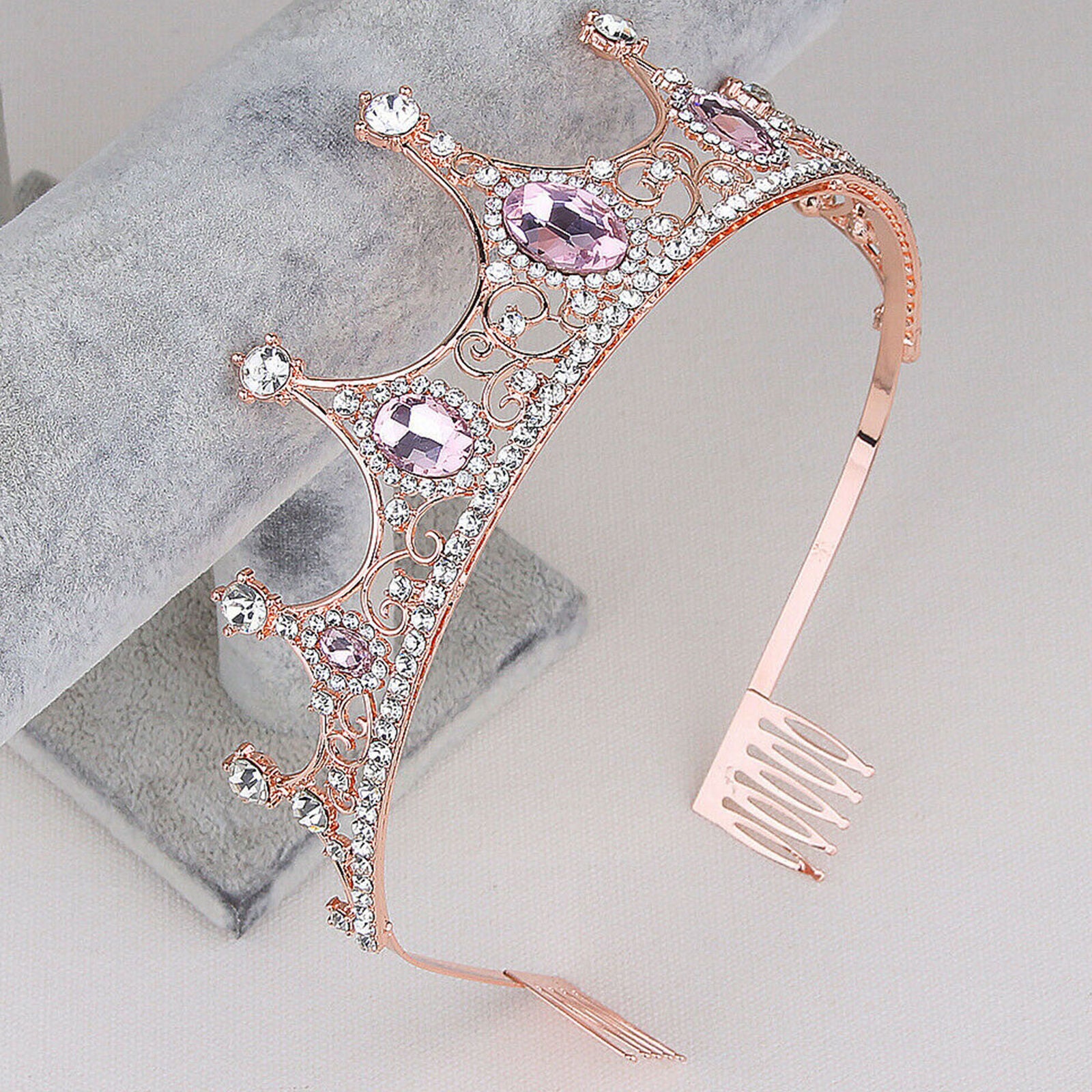 Rose Pink Crowns Headband Crystal Birthday Tiara Rhinestone Princess Crown Party