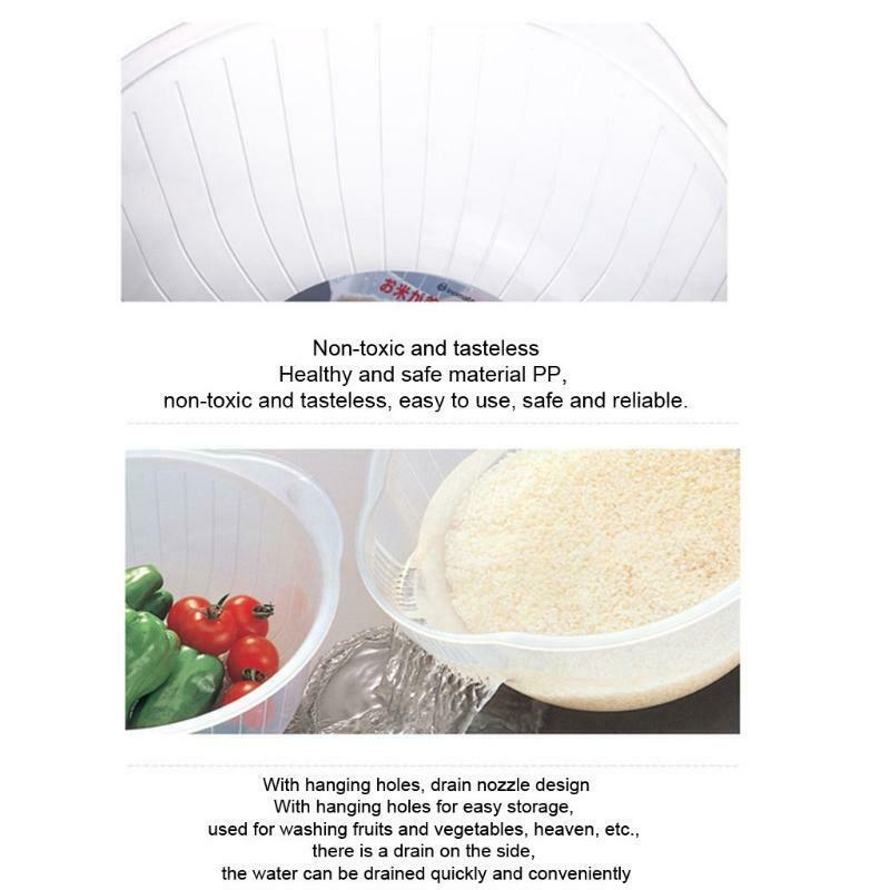 Rice Washing Bowl with Side and Bottom Drainers for Fruits and Vegetables Kitche