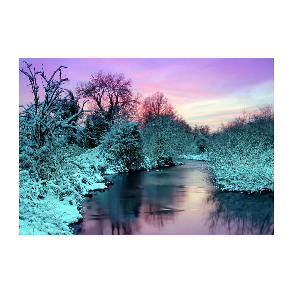 5D Diamond Embroider Painting DIY Snowy Forest Lake Full Drill Cross Stitch @