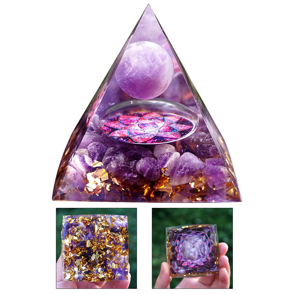 Amethyst Orgone Pyramid Crystal Office Quartz Decoration Heal Stone Ornament