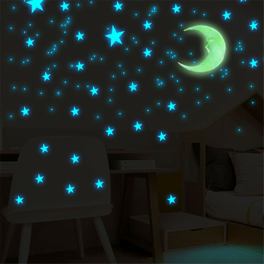 Moon and Stars Wall Stickers for Kids Room Home Wall Decals Glow in the C.l8