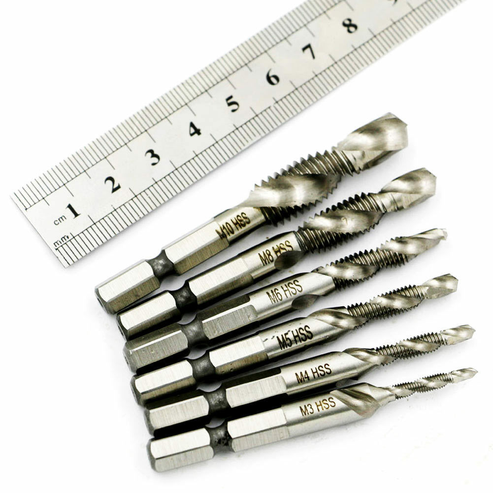6pcs High Speed Steel Screw Thread Metric Spiral Hand Plug Tap 1/4-3/8'' Tool