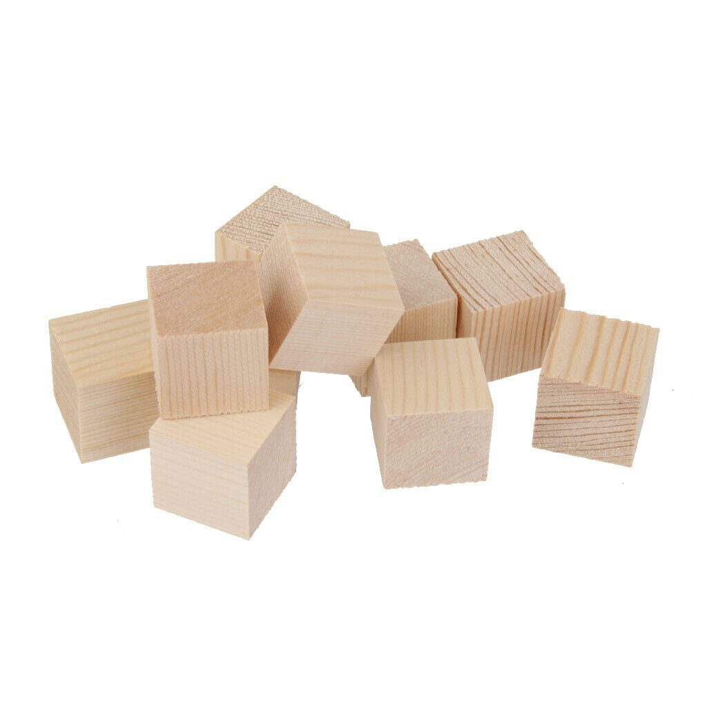 10pcs Unfinished Wood Cube Blocks for Scrapbooking Kids Crafts Gifts 25mm