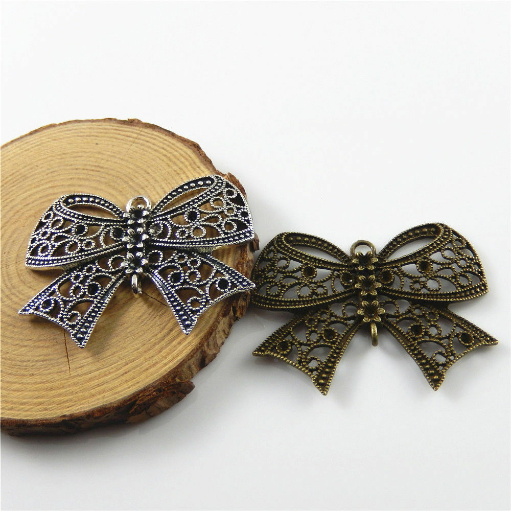 4pcs Mixed Color Alloy Jewelry Making Bowknot Look Jewelry Charms Pendants 52621