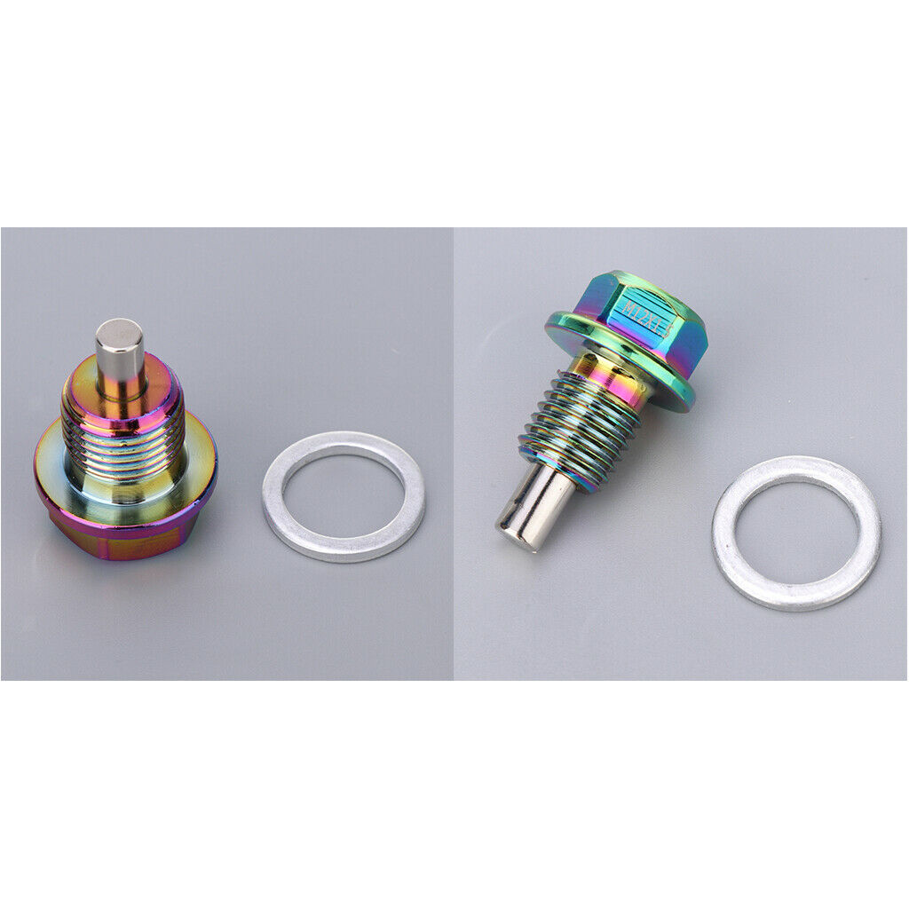 Aluminum Magnetic Engine Oil Pan Drain Bolt Screw w Gasket M12x1.5+M16x1.5