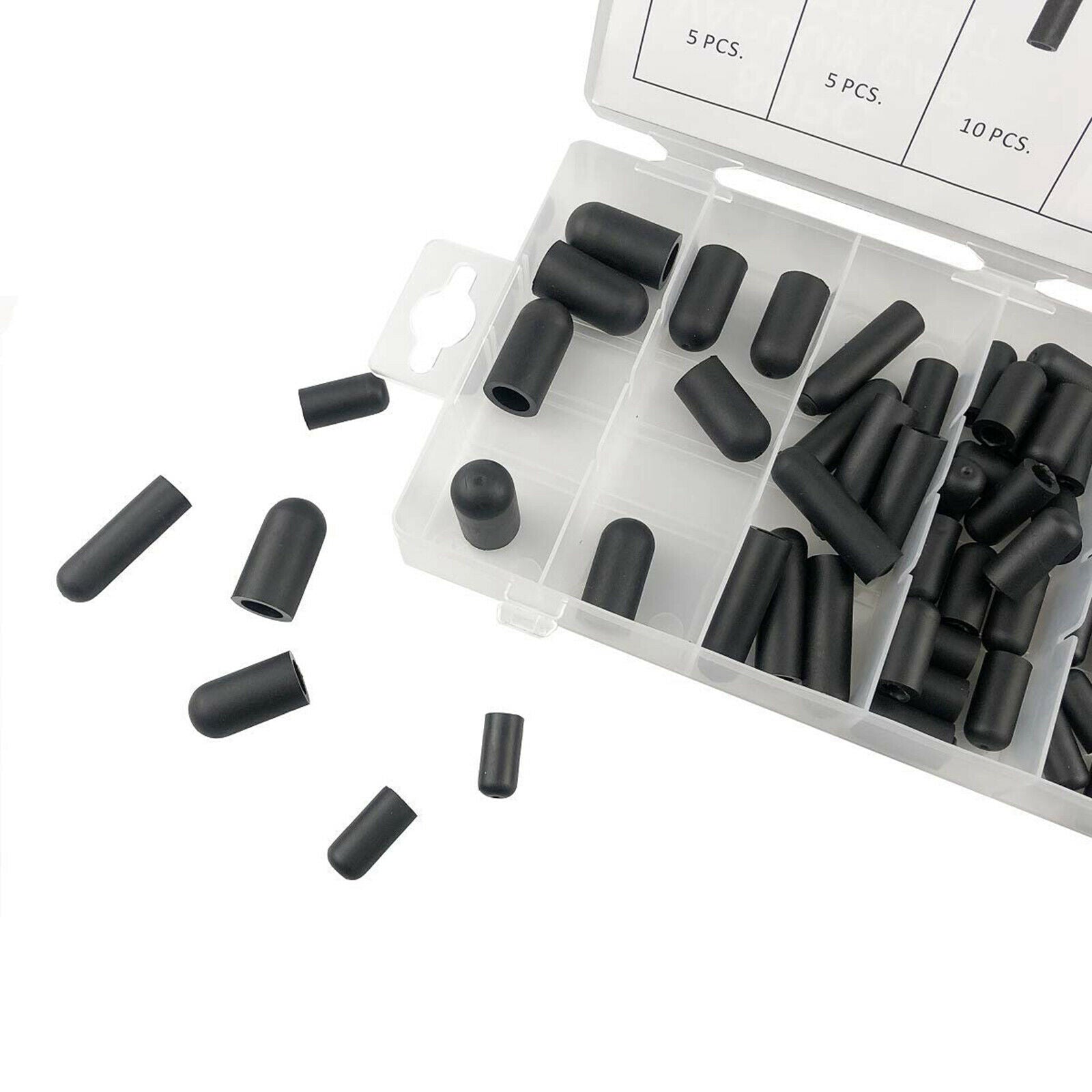 80 Pieces Black Rubber Vacuum Cap Assortment Kit 5/32" to 3/8" Replaces