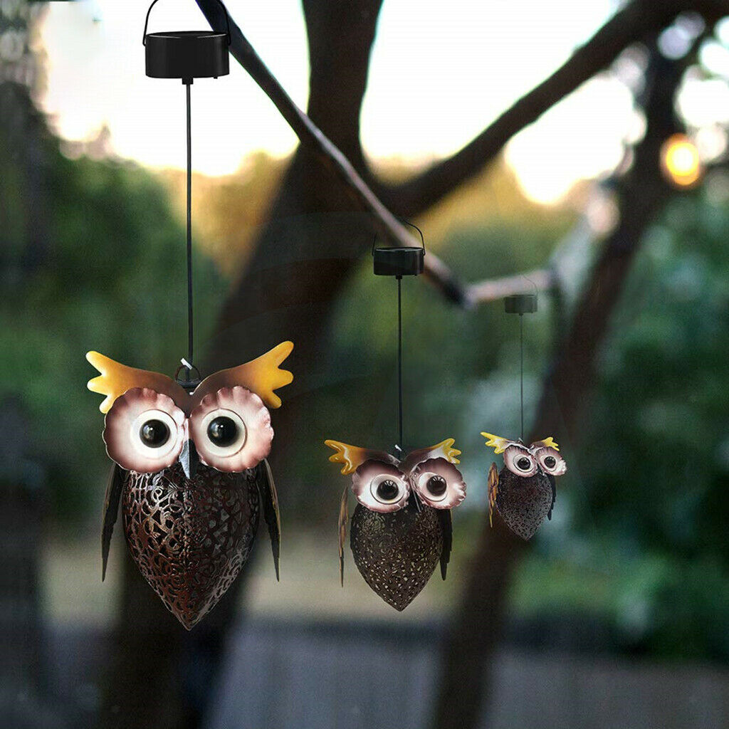 LED Owl Solar Lights Hanging Lantern Night Lamp for Garden Lawn Courtyard