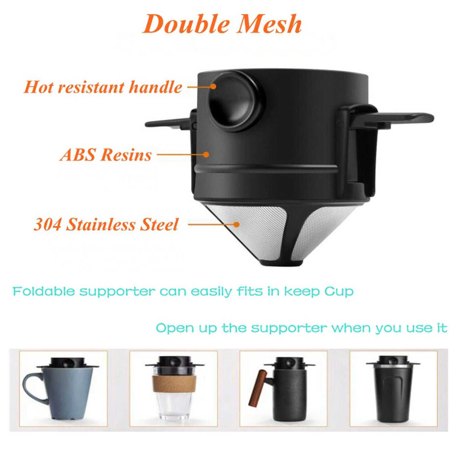 Portable Coffee Dripper Cone Foldable Holder Easy Clean Paperless for Travel