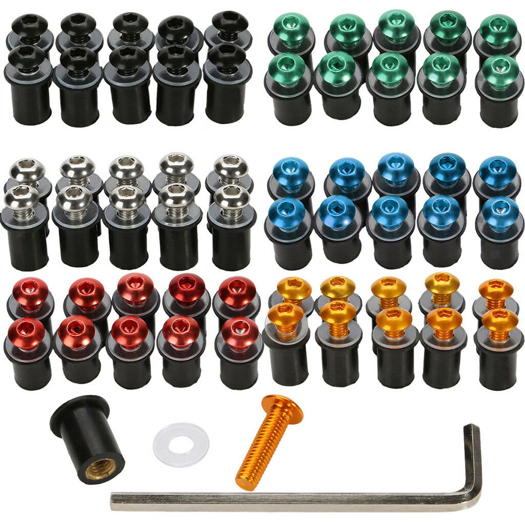 10Pcs Black Aluminum Windshield Bolts Screw Nuts for Suzuki Motorbike Repair