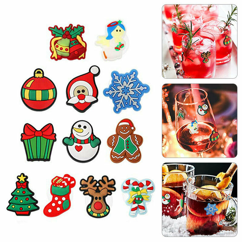 12PCS Silicone Cup Stickers Wine Cup Marker Sucker Christmas Tree Party Decor