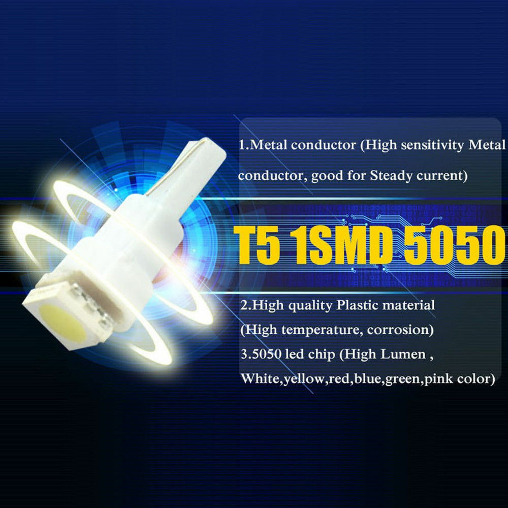 10pcs/Set T5 Dashboard Gauge 1SMD LED Wedge Instrument Panel Light Bulb 58 70 74
