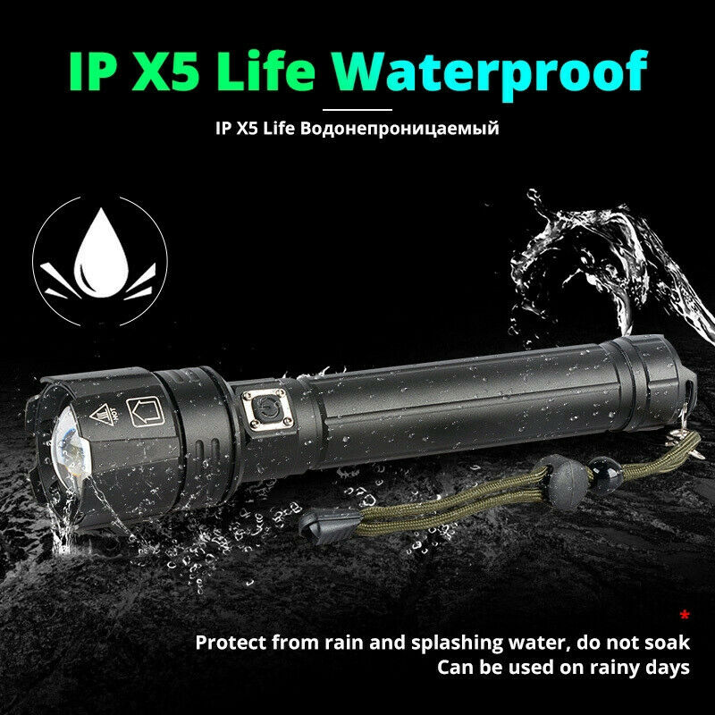 Ultra Bright LED Flashlight 200000LM XHP90.2 Rechargeable 3 Modes Zoom Torch