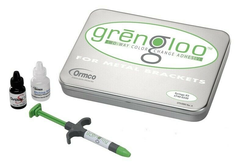 Dental Ormco Grengloo Two-way Color Change Green Orthodontic Adhesive Set 4gx2