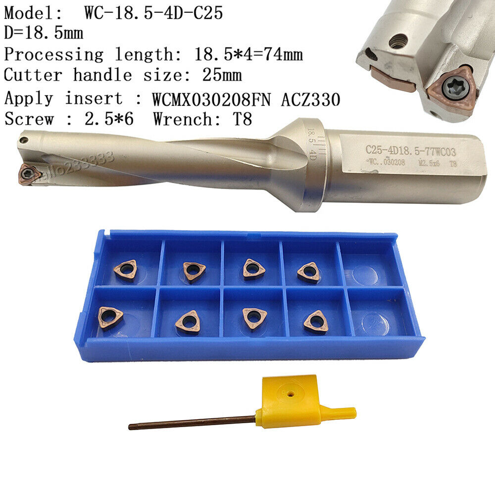 WPD-185-4D-C25 18.5mm U drill indexable drill + WCMX030208FN ACZ330 CNC insert