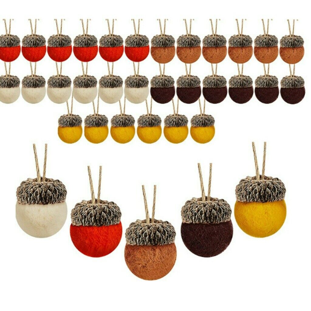 30pcs Felt Acorn Ornaments Hanging Decors Wool Felted Acorn Ball Pom With Rope