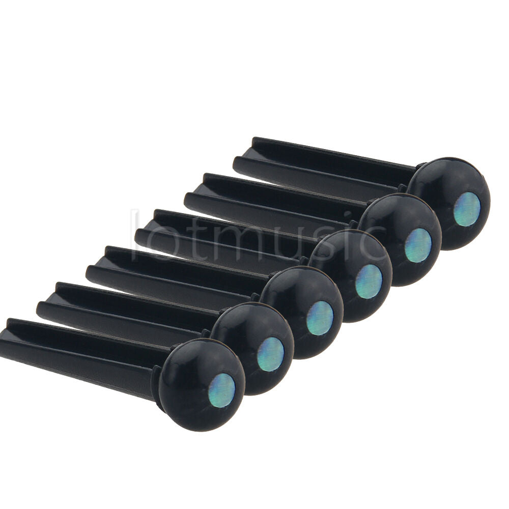 6pcs Black Acoustic Guitar Bridge Pin W/Abalone Dot Inaly Plastics Slotted