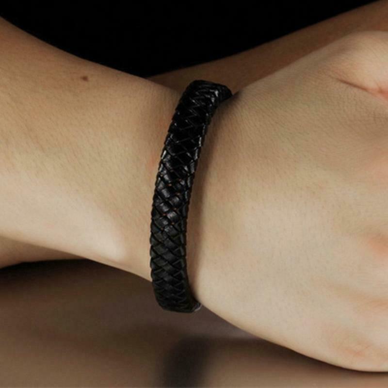 Mens Fashion Punk Leather Wrap Braided Wristband Cuff Punk Bracelet Bangle