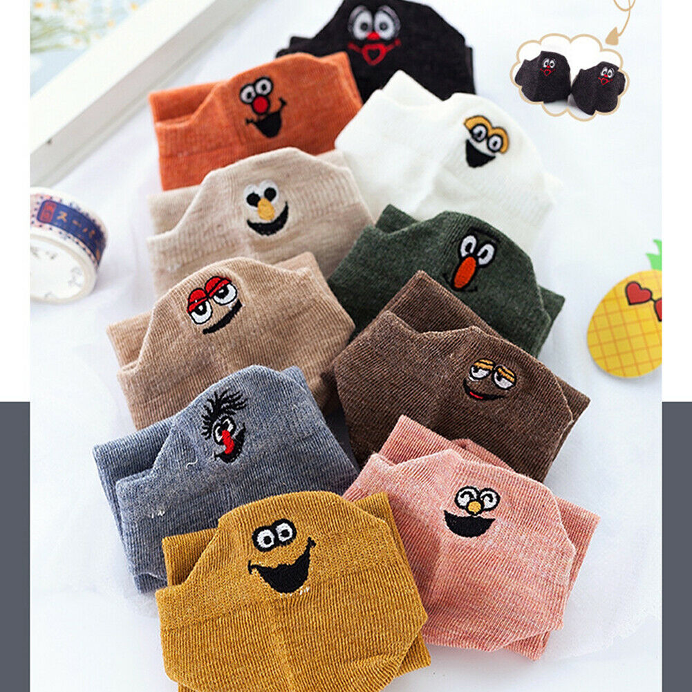 10 Pairs Women Cotton Socks Low Cut Funny Embroidered Lady Boat Soft Socks @