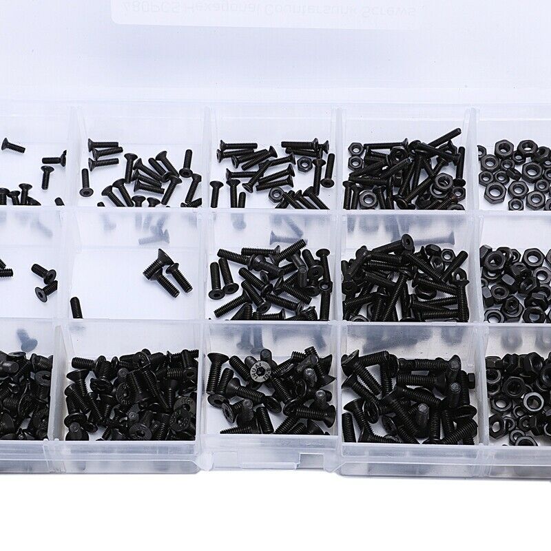 480Pcs/Set M2 M2.5 M3 Din7991 Iso1064 Black Grade 10.9 Countersunk Head SocketH5