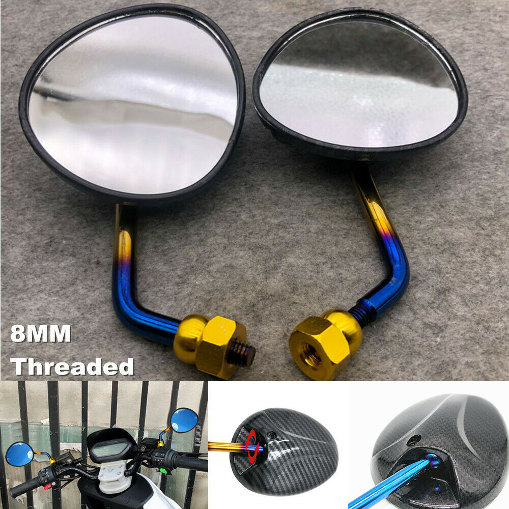 2PCS Carbon Color Scooter Motorcycle Bikes Rotation Rear View Side Mirror 8mm