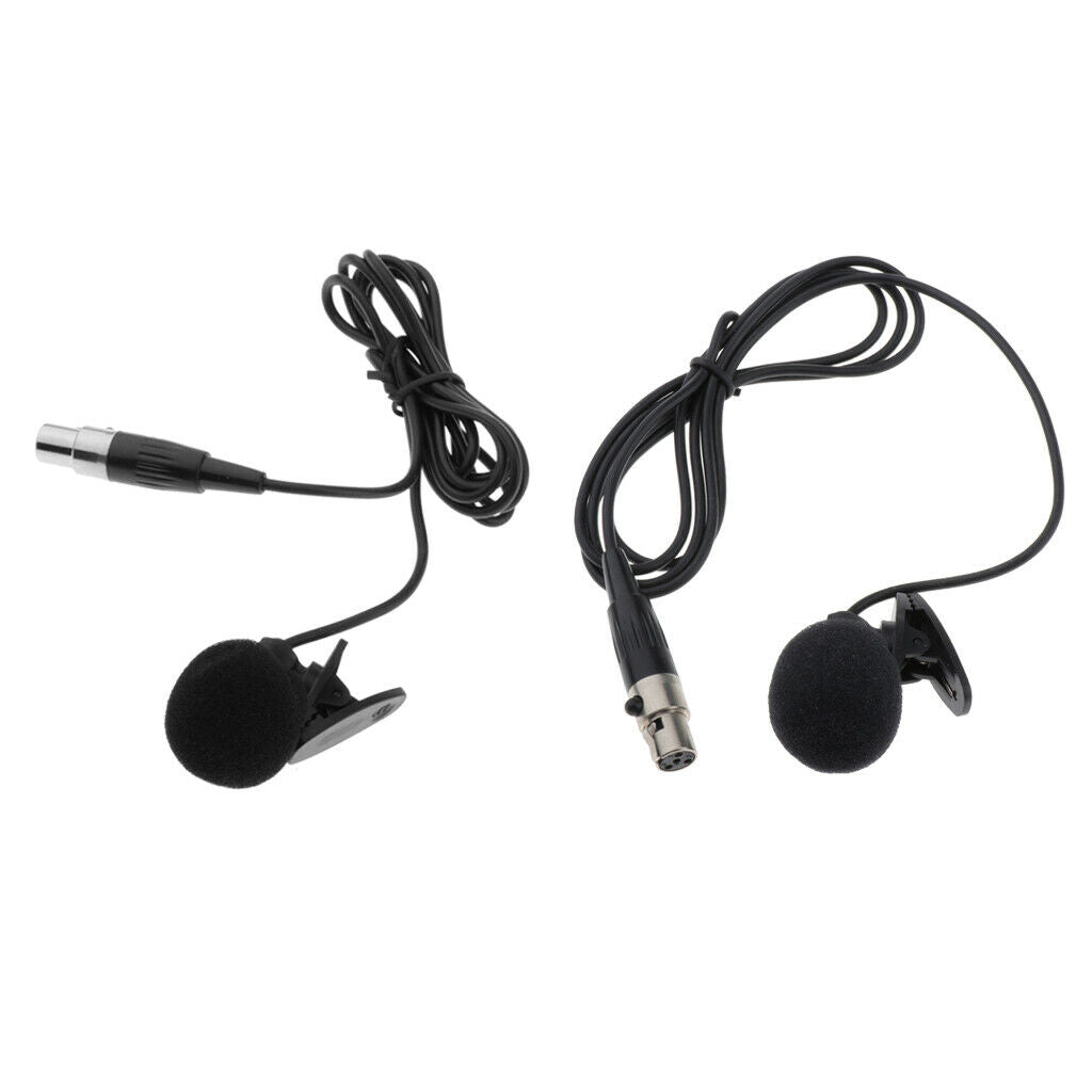 2x Pro 3/4Pins Clip On Lapel Mini Microphone Wireless Condenser XLR Lavalier Mic