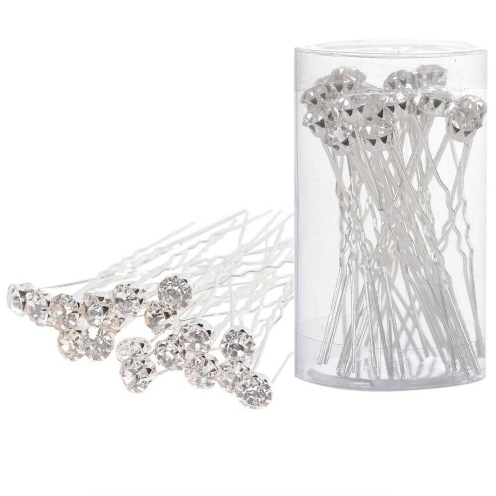 20pcs Wedding Bridal Flower Crystal Hair Pins Clips Bridesmaid U-shaped Hairpin