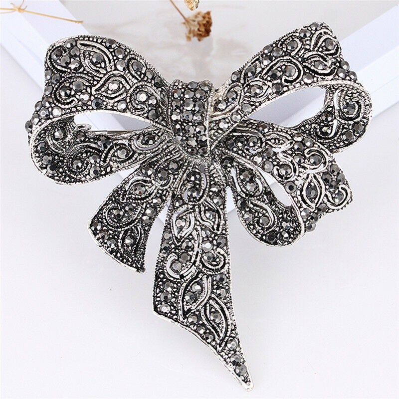 Crystal Rhinestone Bow Brooch Pin Women Shirt Collar Big Bowknot BroochJewelr Lt