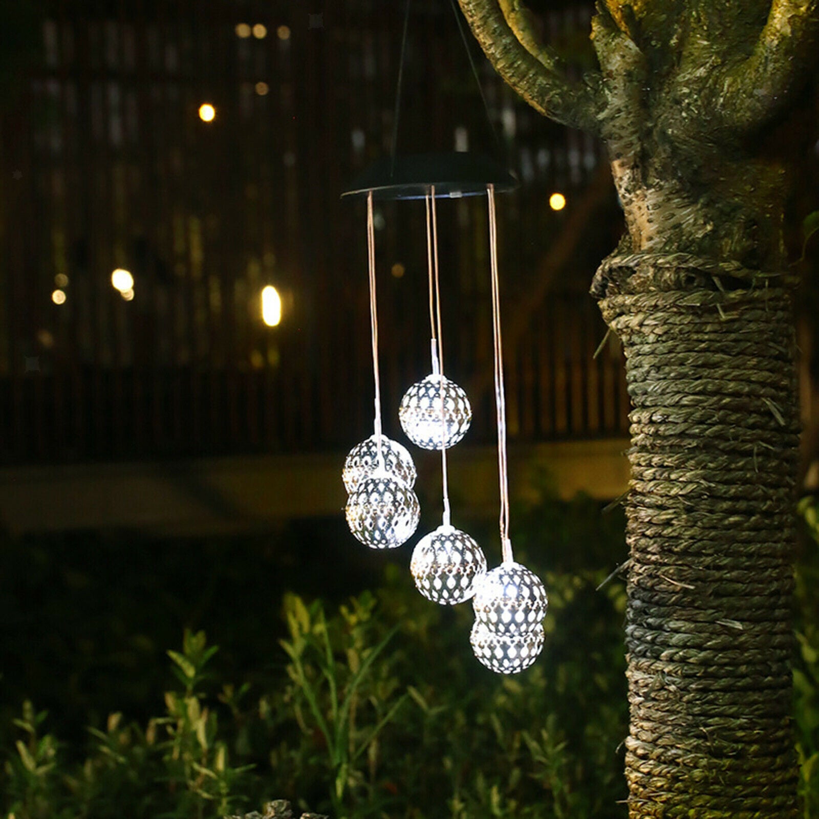 Crystal Ball Wind Chimes Changing Colors Christmas Hanging for Garden Home White