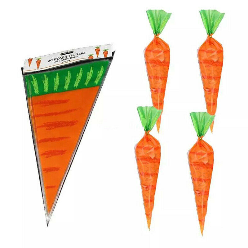 50pcs Easter Decoration Carrot Cone Bags Cellophane Treat Bags for Candies C XC