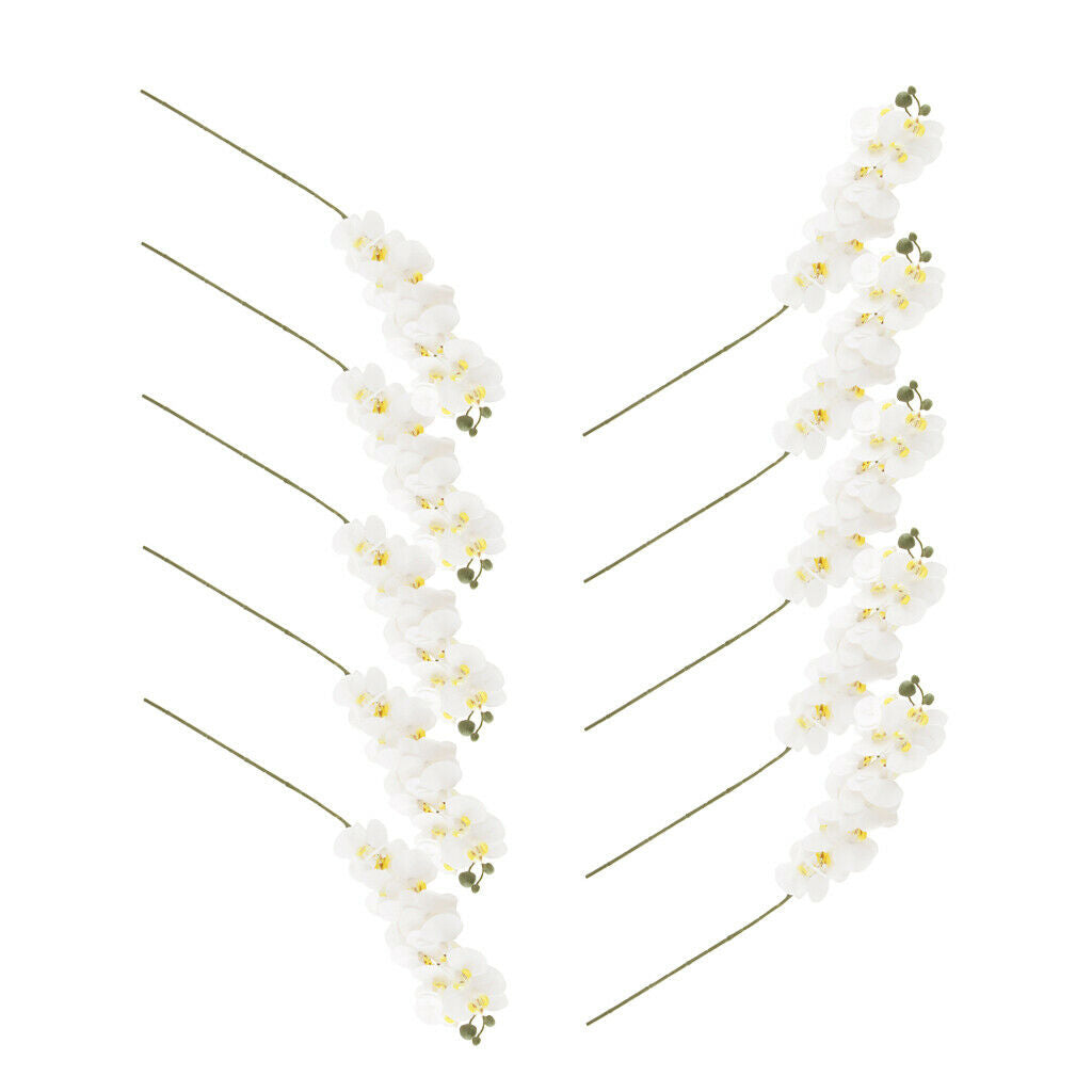 10pcs Artificial Floral Phalaenopsis Orchid Plants Home Garden Decoration White