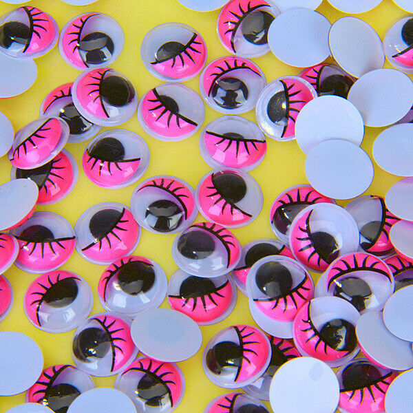 Plastic Movable Wiggly Eyes With Eyelash Pink 15mm