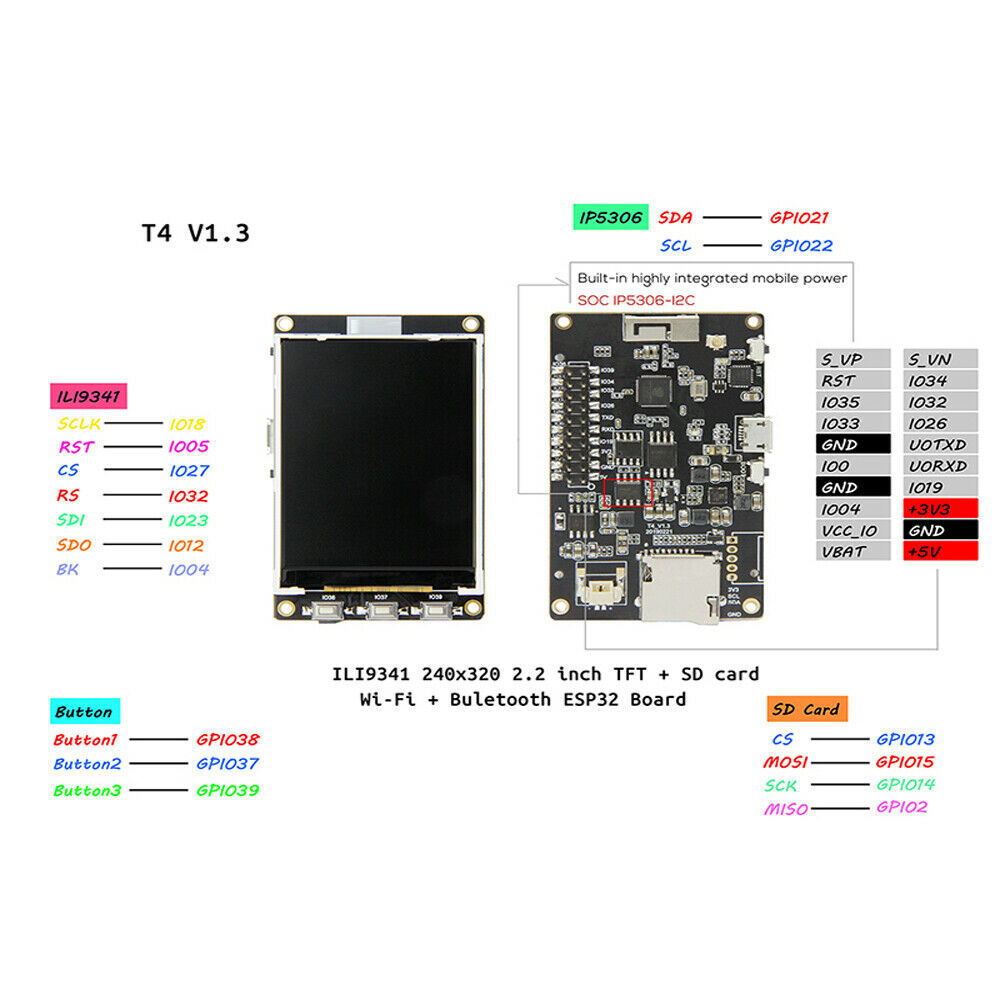 2.2 Inch TFT WIFI Buletooth ESP32 240*320 PSARM Development Board For Arduino