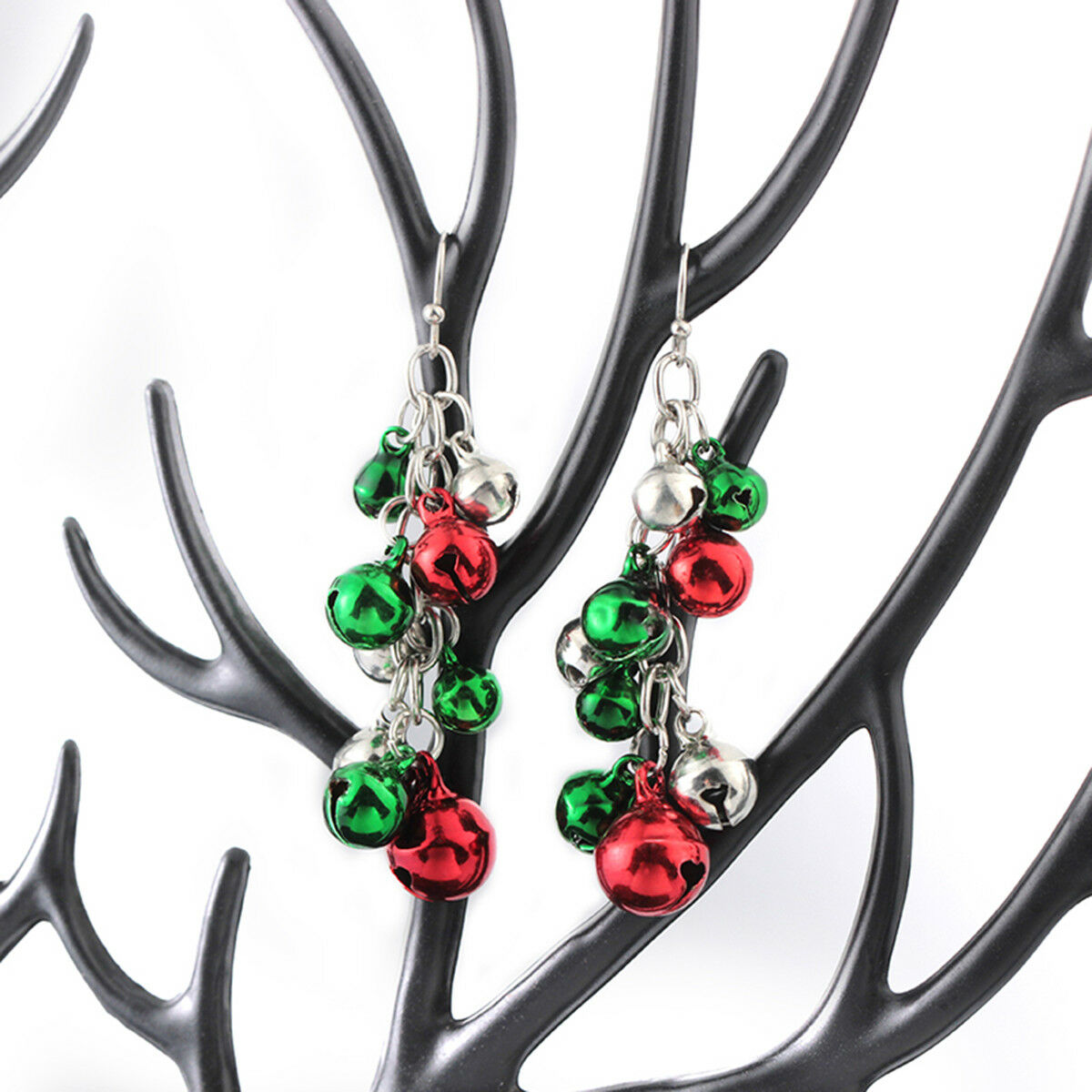 Pair Womens Colorful Jingle Bells Chandelier Dangle Earrings Christmas Xmas Gift