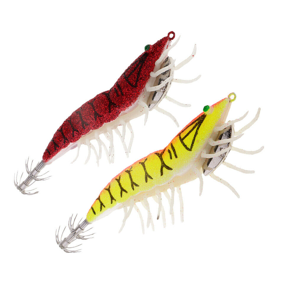 2pcs Noctilucent Shrimp Fishing Lure Prawn Bait Squid Jig Hook Night Fishing