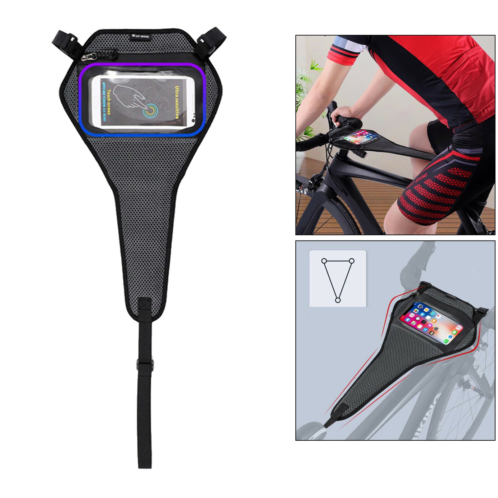 Bike Frame Sweat Guard Bicycle Trainer Sweat Net Cover Belt with Phone Pouch