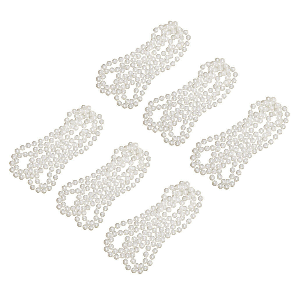 6x Long White Pearls Necklace Flapper Girl Ball Fancy Dress Costume Decor